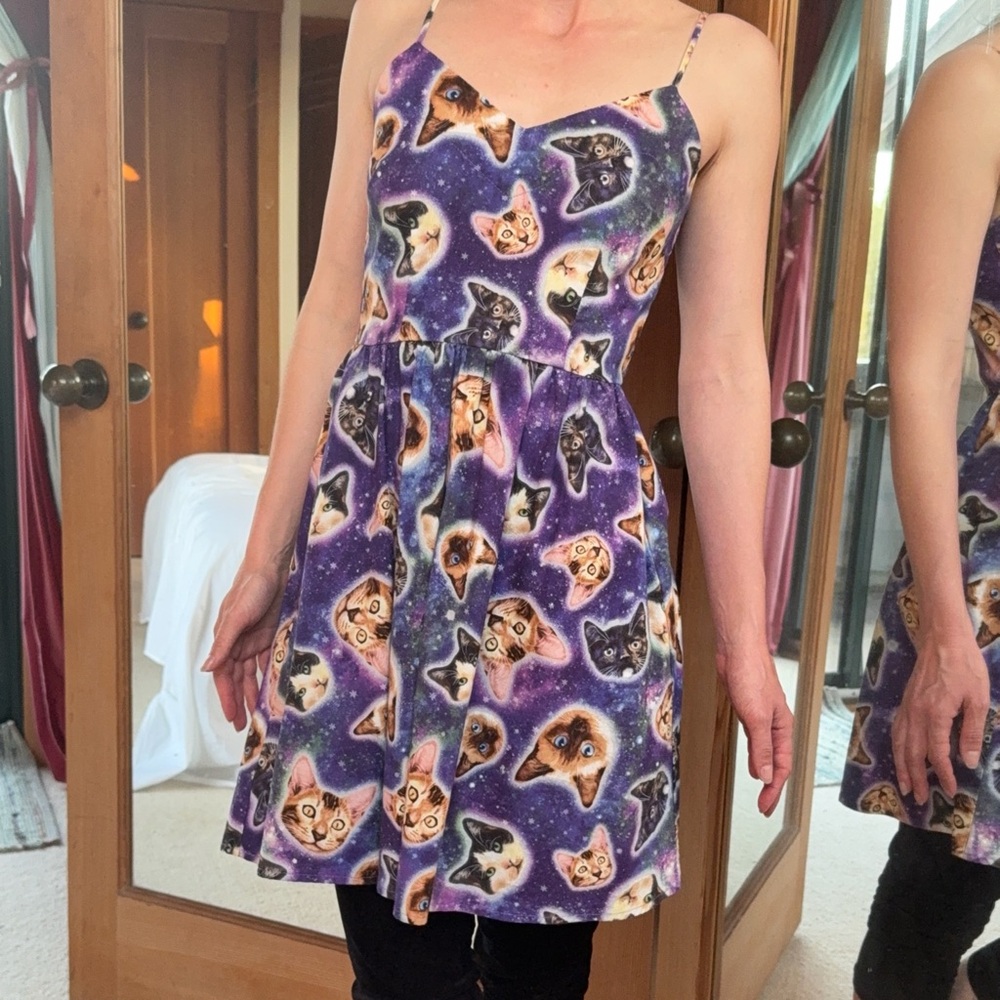 Purple Cosmic Cat Print Dress